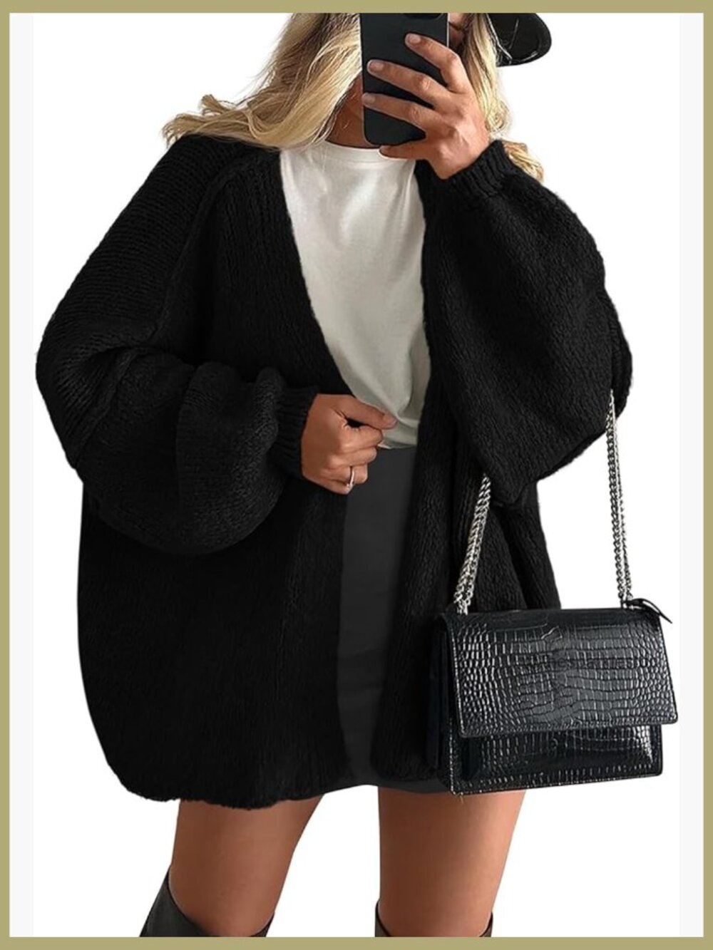 Oversized Cardigan Sweater Long Lantern Sleeve Open Front Knit Lightweight
